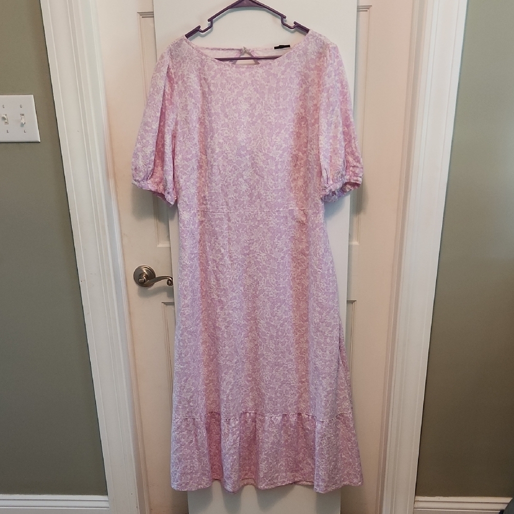 Who What Wear Pink Puff Sleeve Midi Sundress - Picture 1 of 5